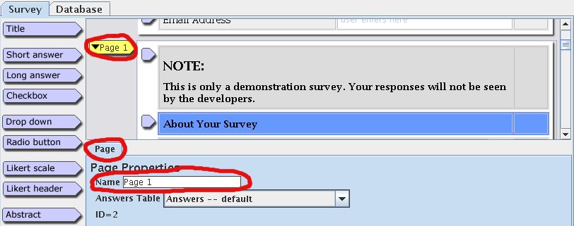 Page Name in Survey Editor